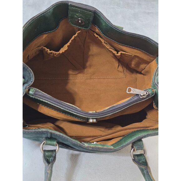 Patricia Nash Dark Green Leather Brushed Italian Nubuck Primrose Satchel Handbag - Picture 9 of 13
